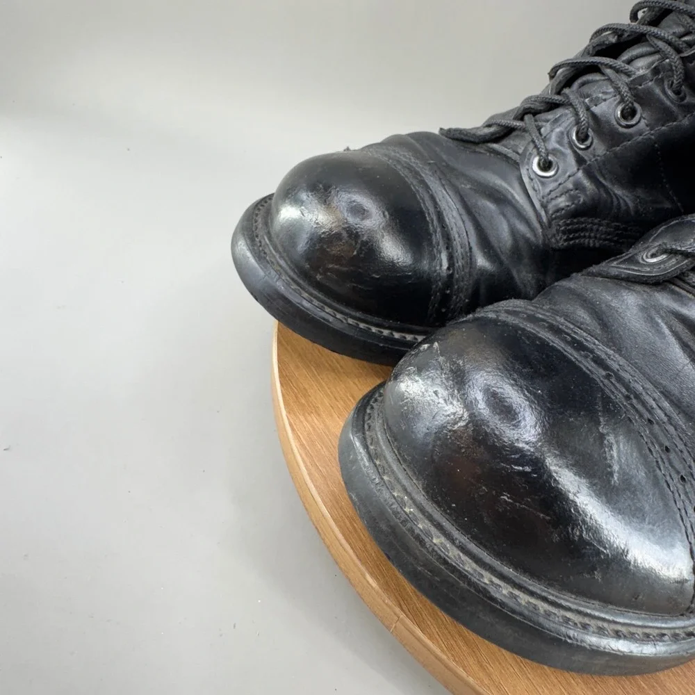 HH Brand Mens Combat Jump Boots 9.5 E Black Leather Cap Toe Military Made in USA